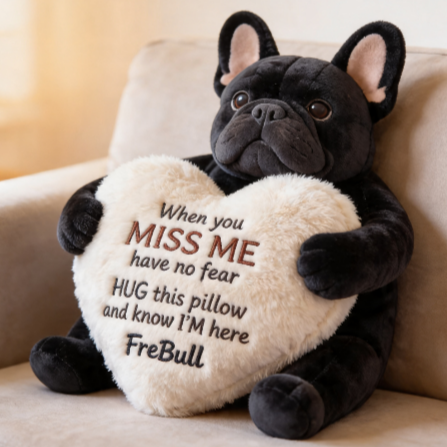 Personalisierte Französische Bulldogge Plüschkissen – Individueller Name FreBull Hundestofftier, Herz-Kuschelgeschenk für Kinder, Paare, Trost & Andenken