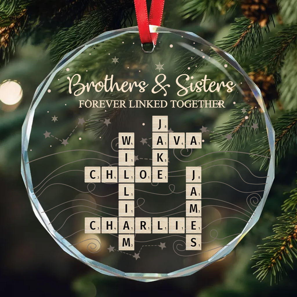 Forever Linked - Personalized Sibling Round Shaped Glass Ornament