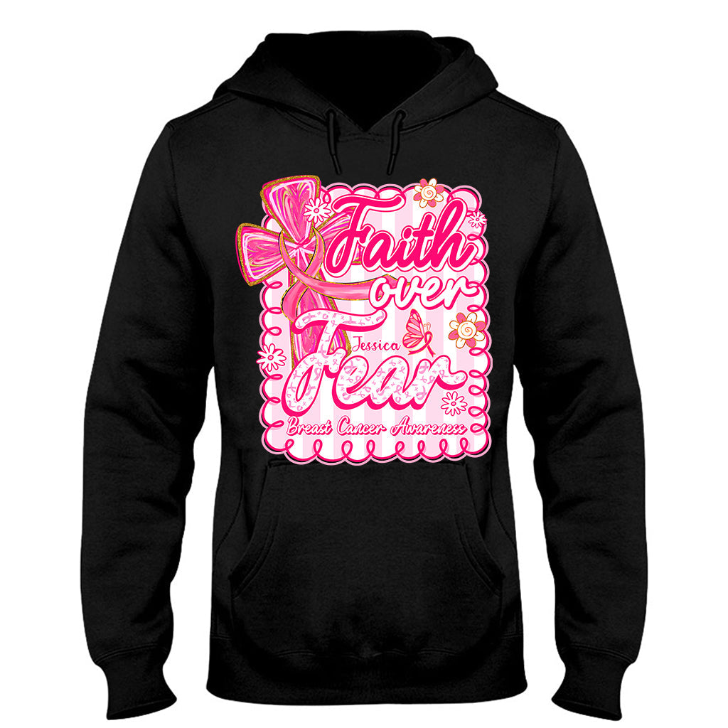 Preppy Breast Cancer Faith Over Fear - Personalized Breast Cancer Awareness T-shirt And Hoodie