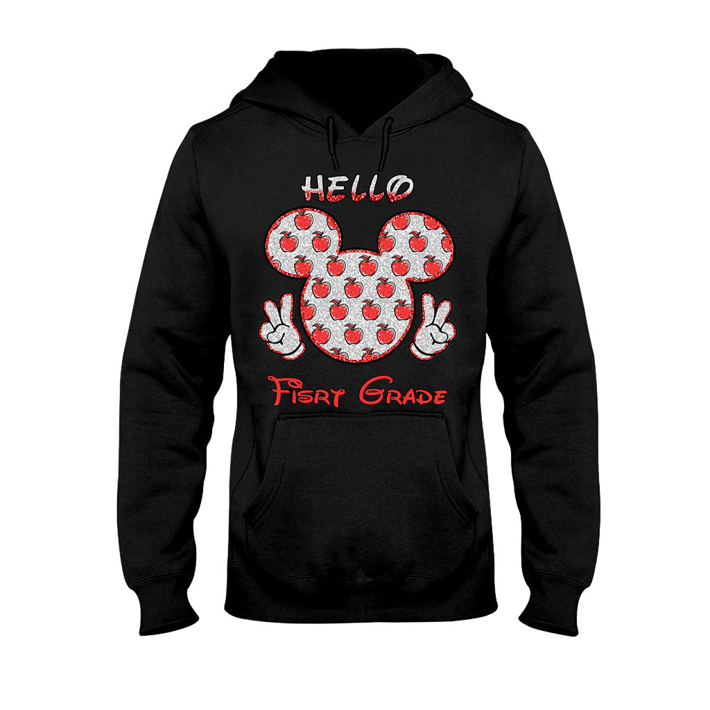 Bonjour l'école ! T-shirt et sweat à capuche personnalisés pour enseignants avec imprimé à paillettes.