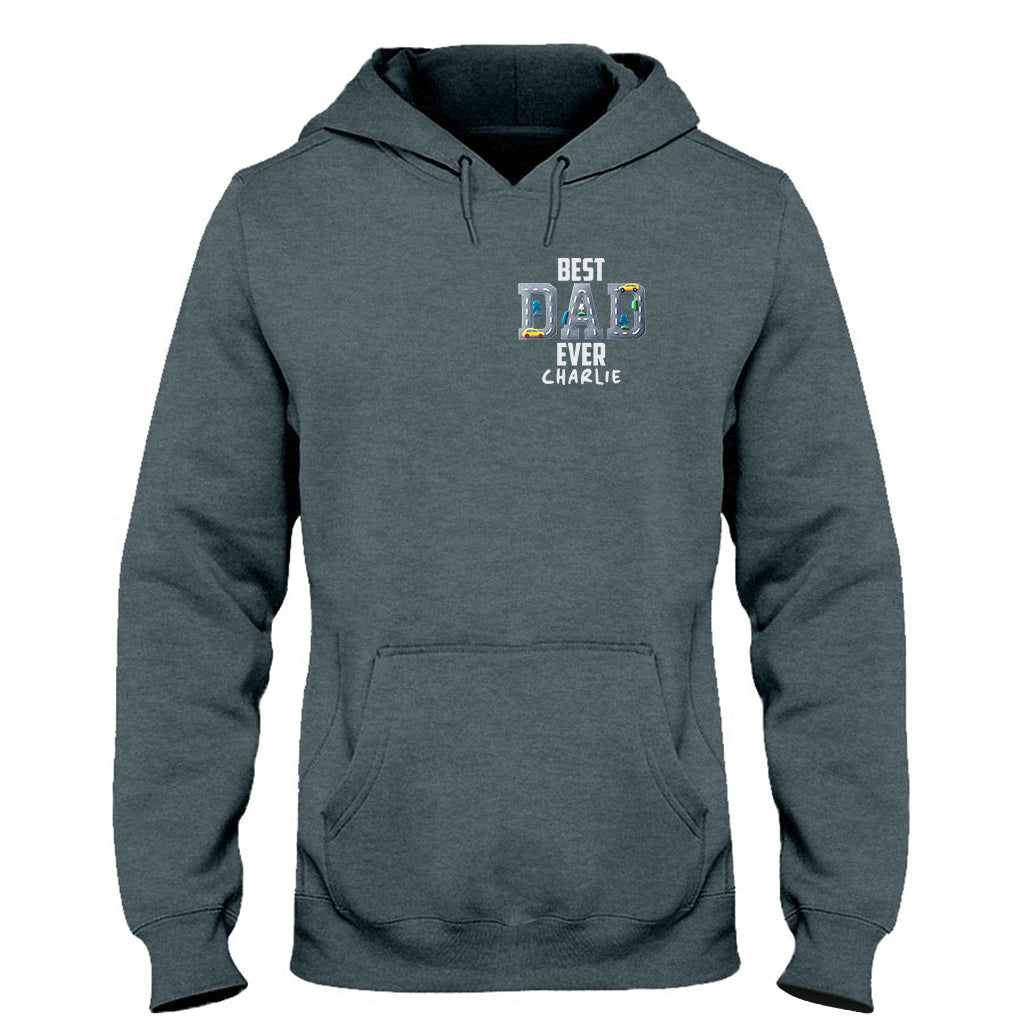 Car Road On Dad's Back - Personalized Father T-shirt And Hoodie