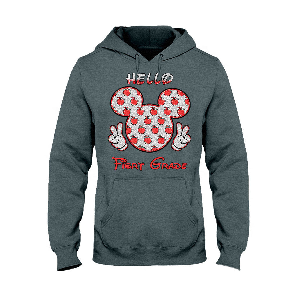 Bonjour l'école ! T-shirt et sweat à capuche personnalisés pour enseignants avec imprimé à paillettes.