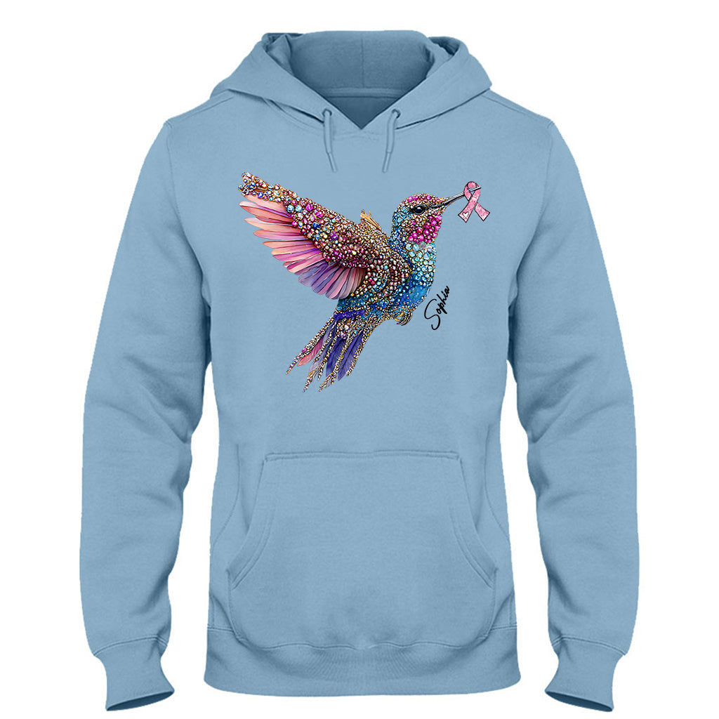 Crystal Hummingbird Pink Ribbon - Personalized Breast Cancer Awareness T-shirt And Hoodie