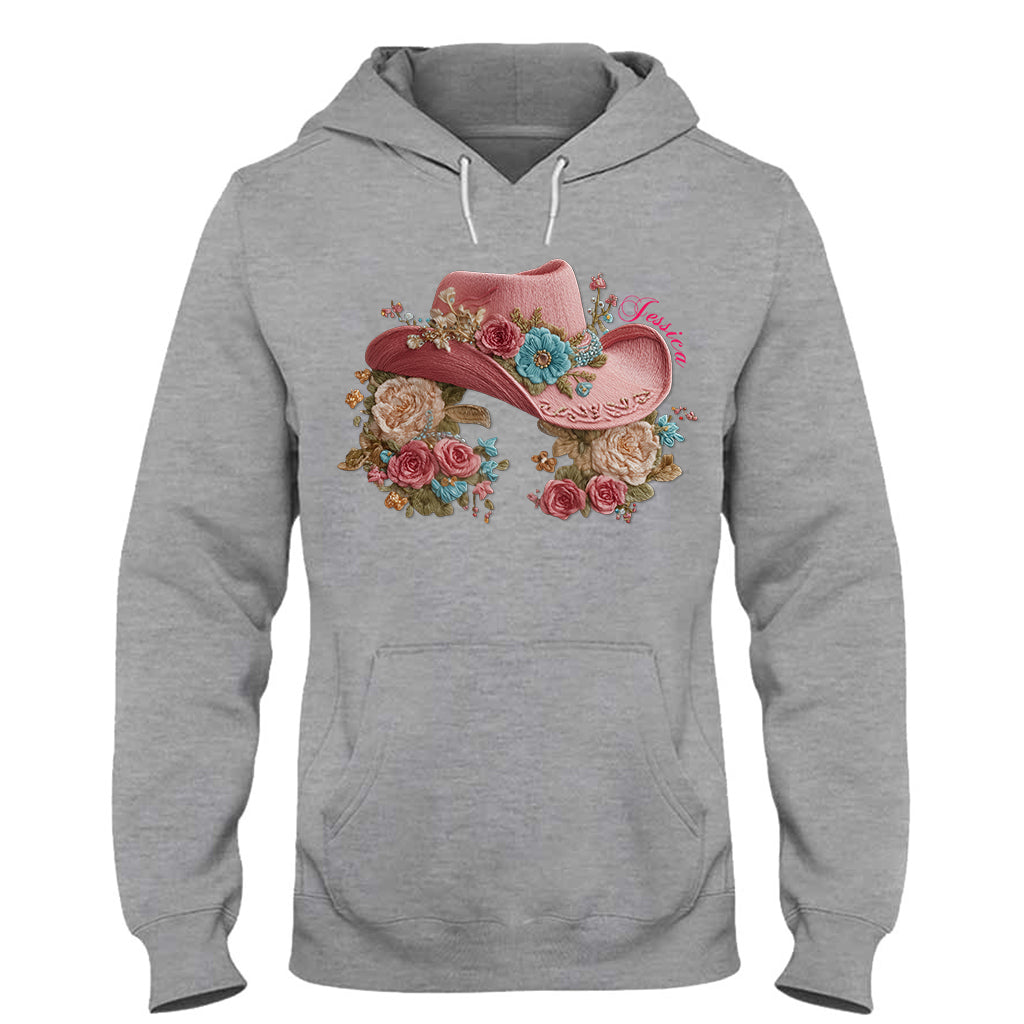 Cowgirl Hat And Flowers - Personalized Cowgirl T-shirt And Hoodie