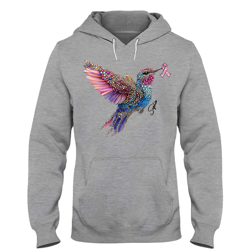 Crystal Hummingbird Pink Ribbon - Personalized Breast Cancer Awareness T-shirt And Hoodie