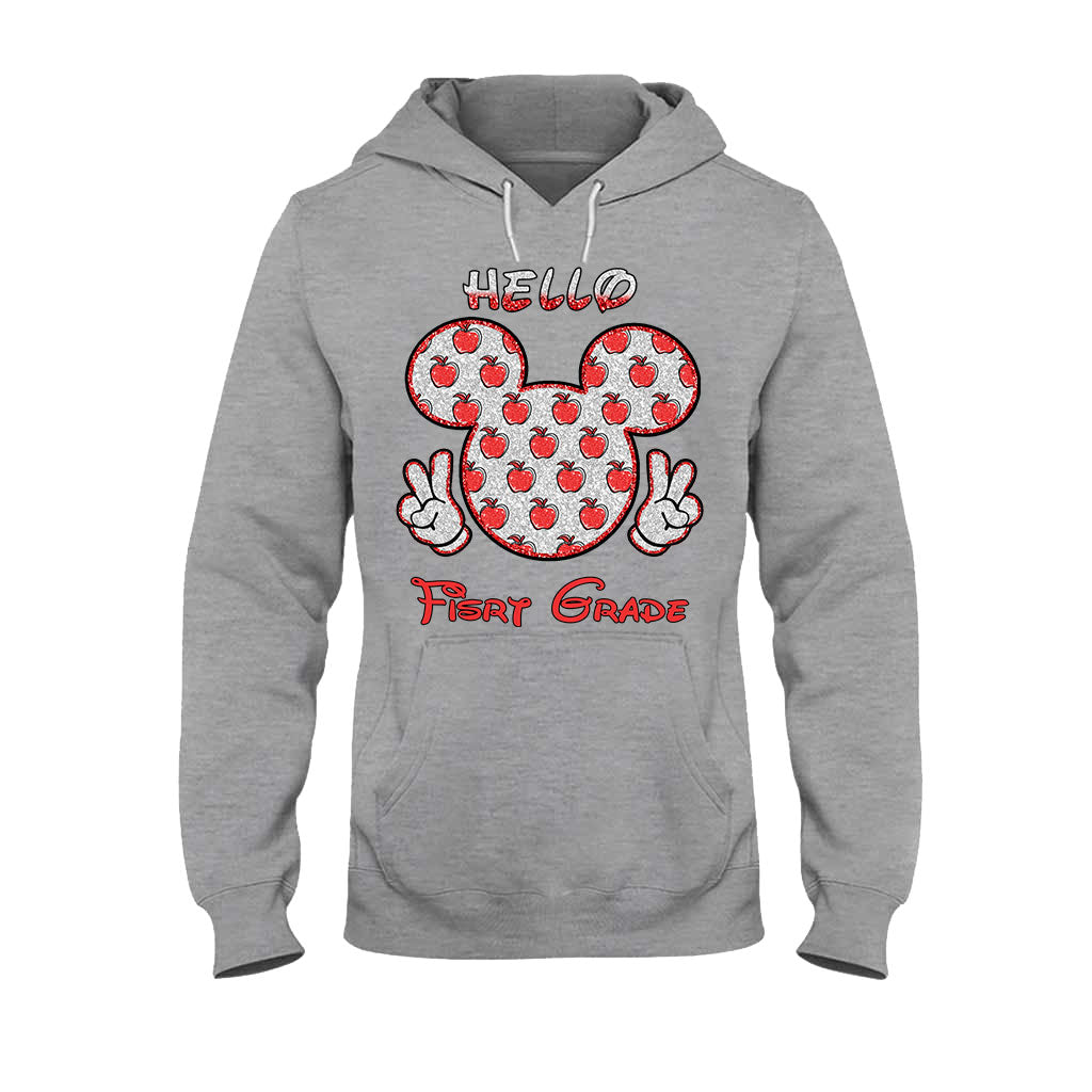 Bonjour l'école ! T-shirt et sweat à capuche personnalisés pour enseignants avec imprimé à paillettes.