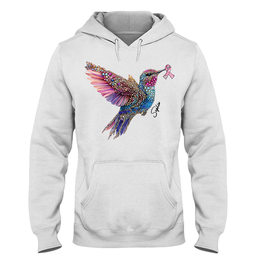 Crystal Hummingbird Pink Ribbon - Personalized Breast Cancer Awareness T-shirt And Hoodie