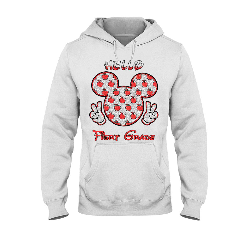 Bonjour l'école ! T-shirt et sweat à capuche personnalisés pour enseignants avec imprimé à paillettes.