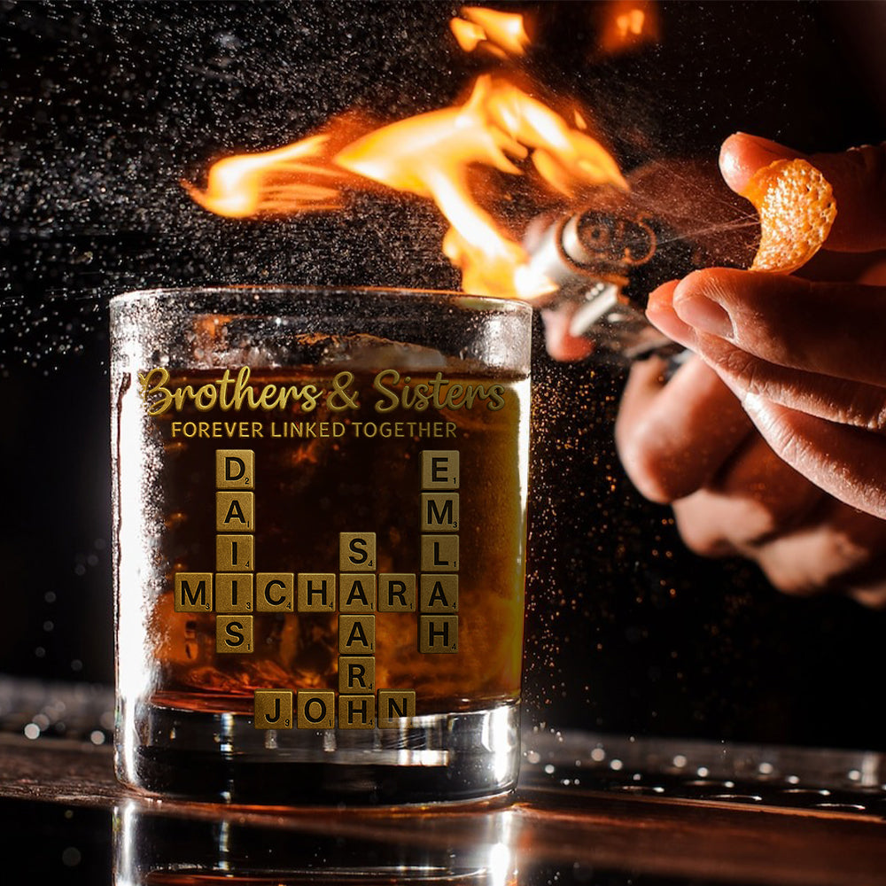 Siblings Crosssord Puzzle Scrabble - Personalized Sibling Whiskey Glass