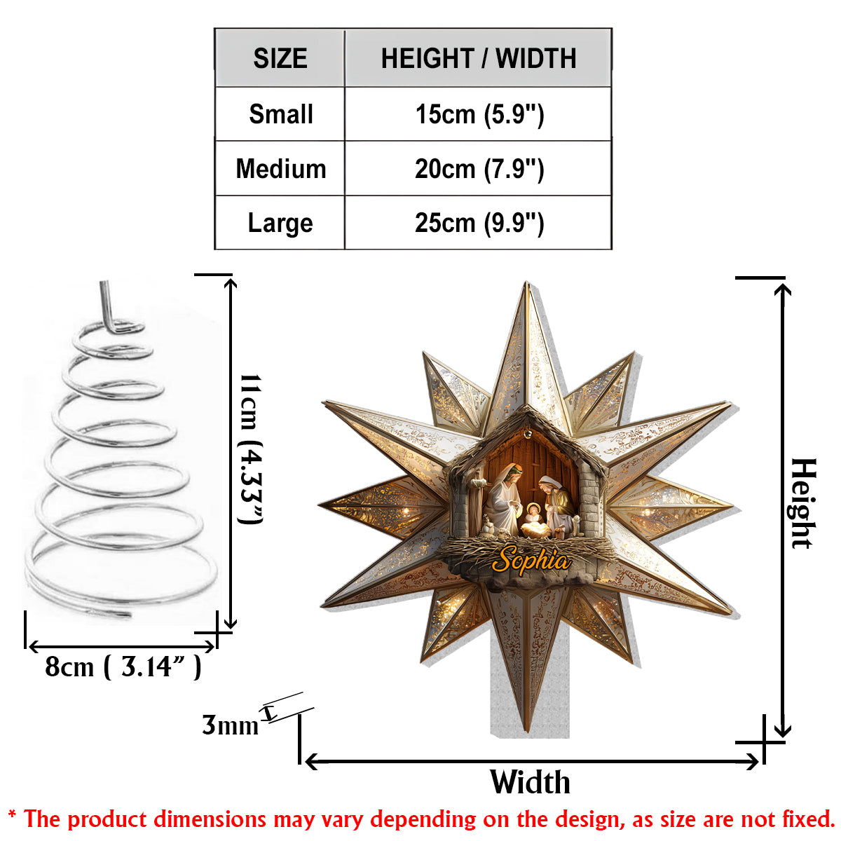 Star Of Bethlehem, Nativity Scene - Personalized Christian LED Light Tree Topper
