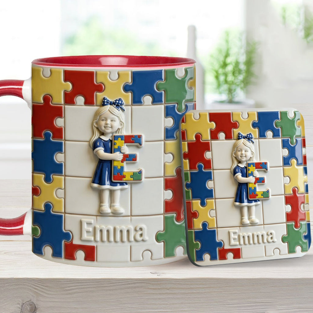 Brief zum Thema Autismus – Personalisierte Tasse und Untersetzer mit Autismus-Motiv
