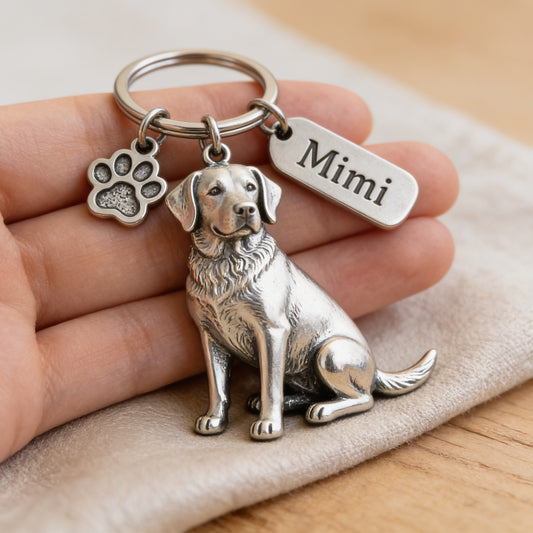 Personalized Labrador Dog Keychain with Charm, Custom Name Pet Paw Keyring for Car Keys, Dog Mom Gift
