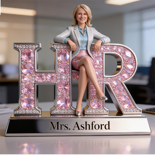 Custom Female HR Figurine Gift - Personalized Human Resources Desk Nameplate, Office Decor Acrylic Plaque