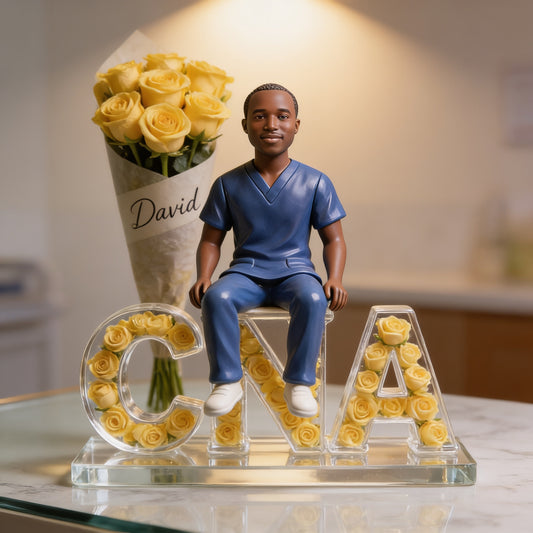 Personalized Black Male CNA Nurse Acrylic Plaque - Custom Name Floral Desk Decor Gift for Healthcare Workers Office