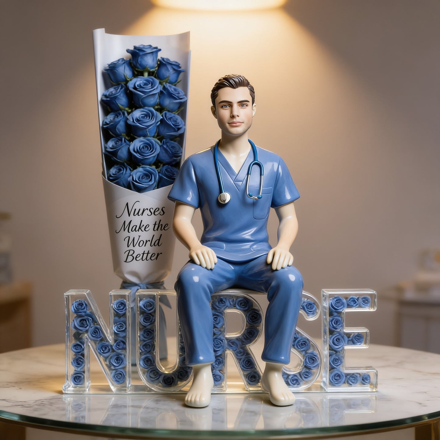 Personalized Male Nurse Shaped Acrylic Plaque - Custom NURSE Desk Decor Gift for Healthcare Office Display