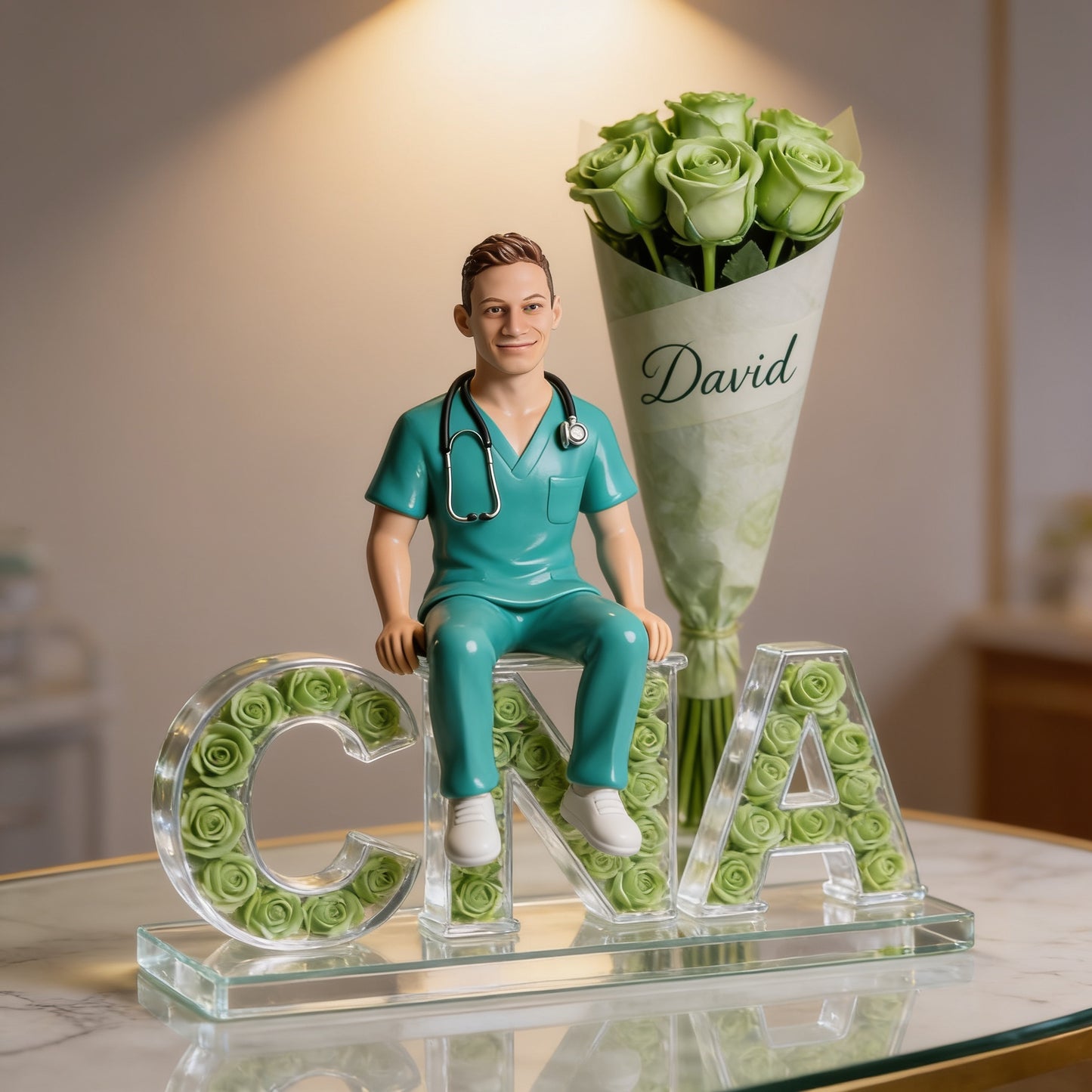 Personalized Male CNA Nurse Acrylic Plaque - Custom Name Floral Desk Decor Gift for Healthcare Workers Office