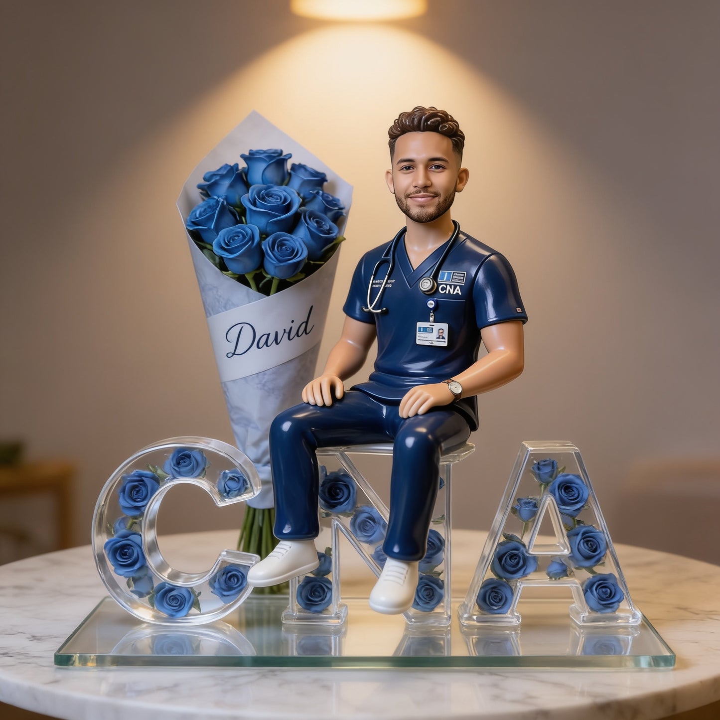 Personalized Latin Male CNA Nurse Acrylic Plaque - Custom Name Floral Desk Decor Gift for Healthcare Workers Office