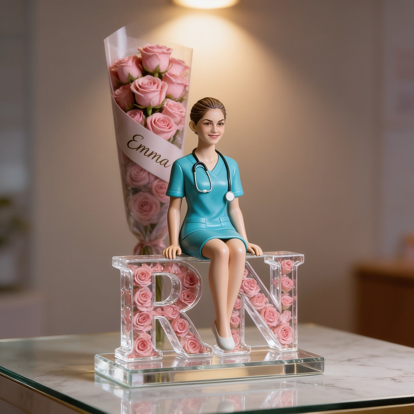 Personalized Female RN Registered Nurse Acrylic Plaque - Custom Name Floral Desk Decor Gift for Healthcare Workers Office