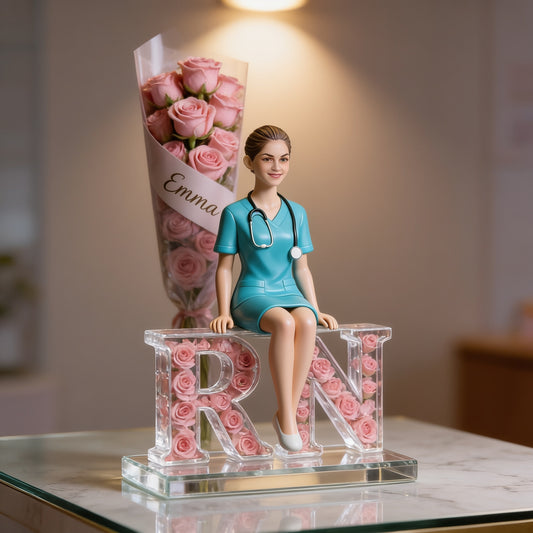 Personalized Female RN Registered Nurse Acrylic Plaque - Custom Name Floral Desk Decor Gift for Healthcare Workers Office