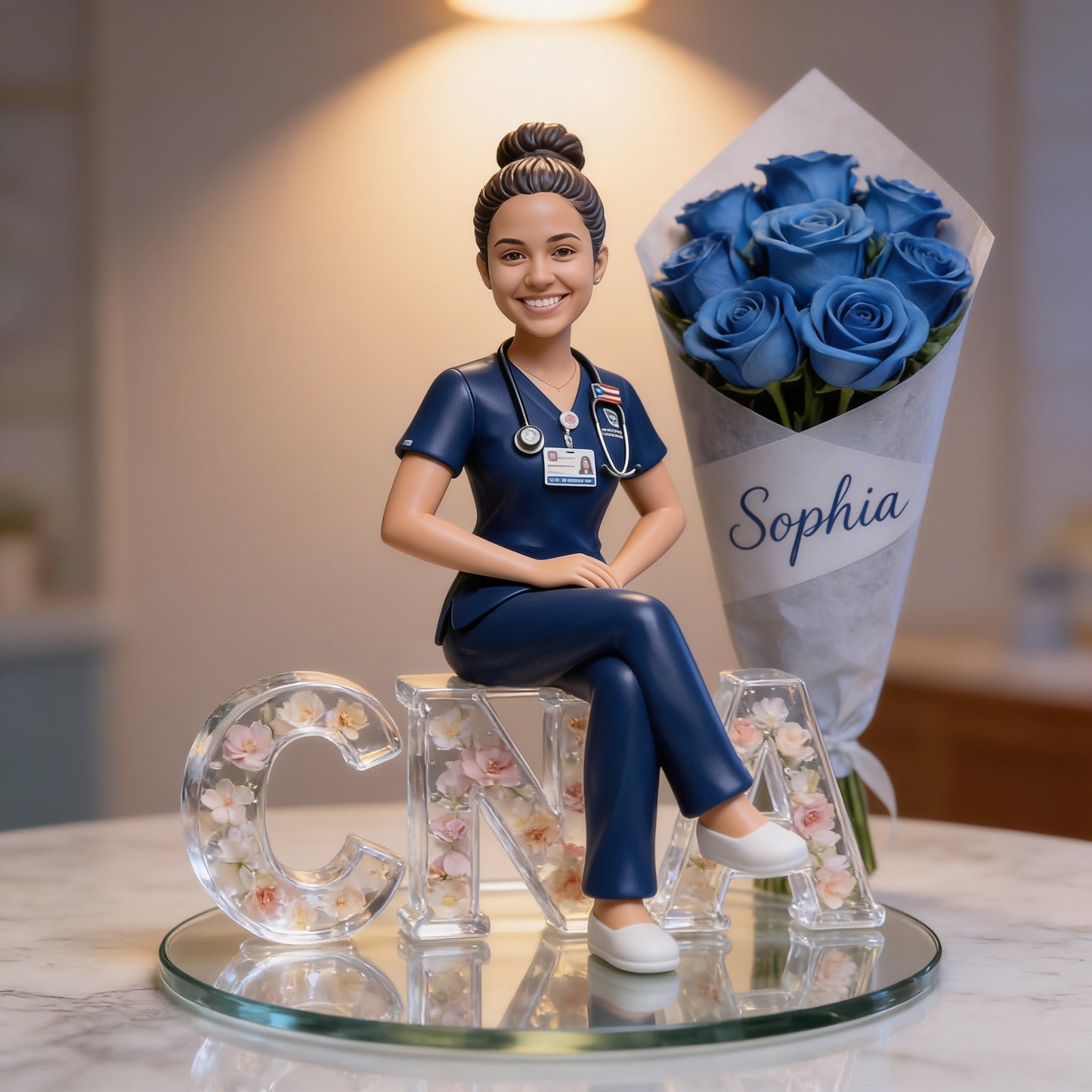Personalized Latin Female CNA Nurse Acrylic Plaque - Custom Name Floral Desk Decor Gift for Healthcare Workers Office