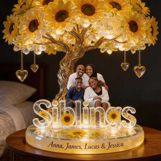 Lampe de Nuit LED Personnalisée Arbre Tournesol Noir - Cadeau Décor Familial