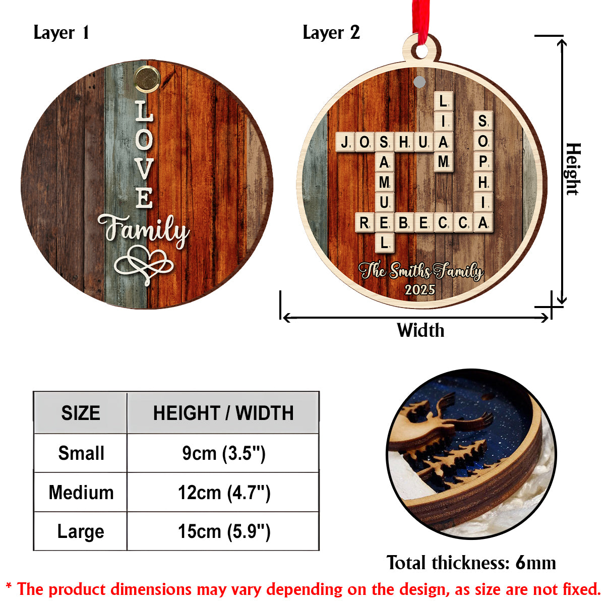 Love Family Crossword Scrabble Puzzle - Personalized Family Flip Ornament