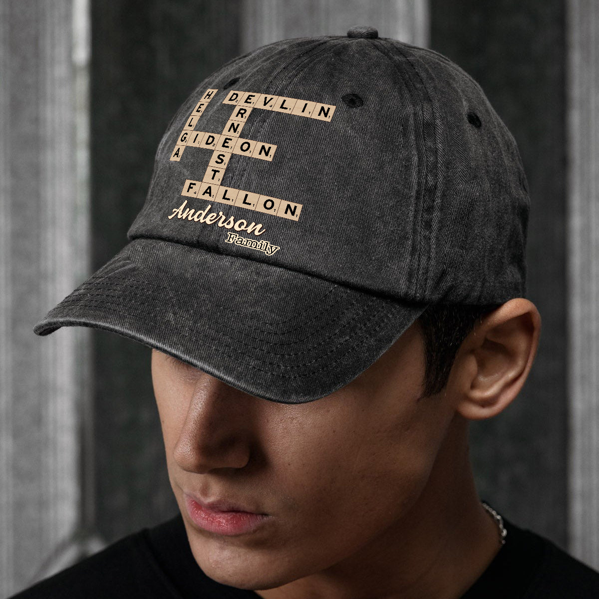 Love Family Scrabble Crossword - Personalized Scrabble Washed Denim Cap
