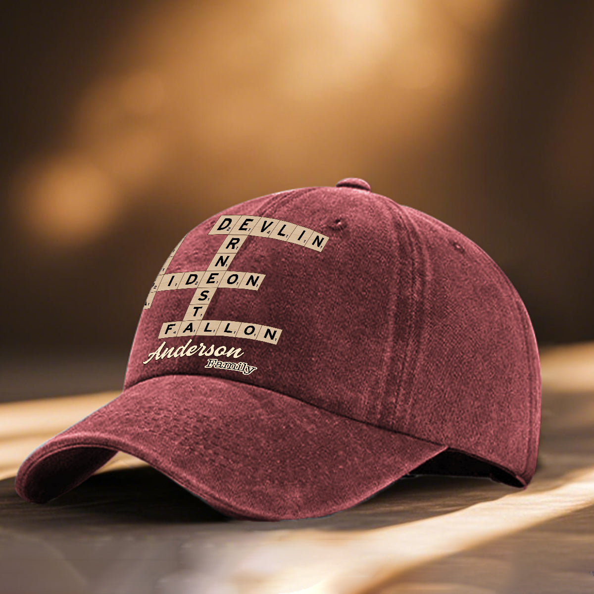 Love Family Scrabble Crossword - Personalized Scrabble Washed Denim Cap
