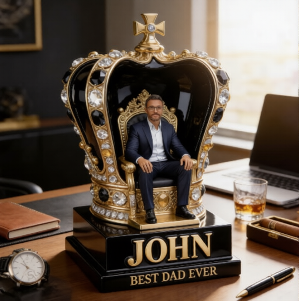 Personalisierte Königsthron Fotofigur Statue | Beste Papa Krone Skulptur | Einzigartiges Geschenk zum Vatertag für Ehemann