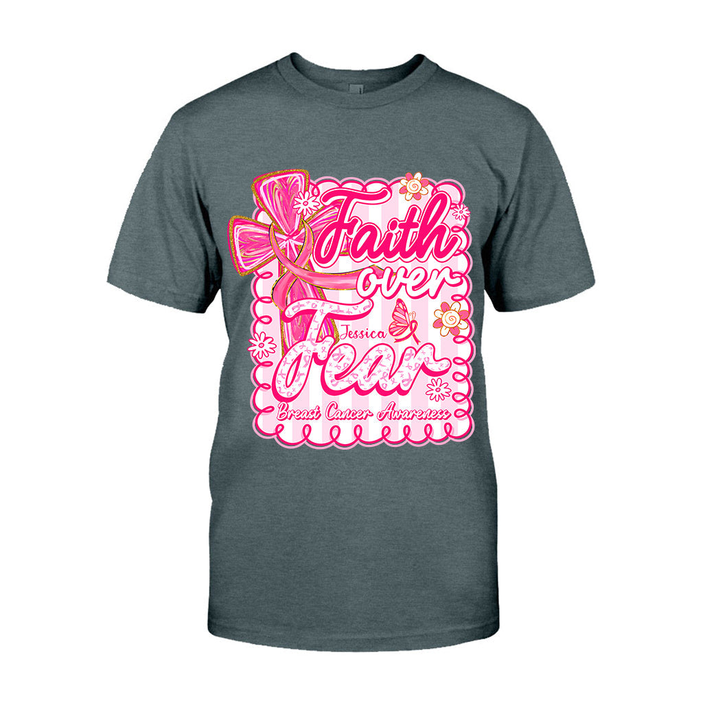 Preppy Breast Cancer Faith Over Fear - Personalized Breast Cancer Awareness T-shirt And Hoodie