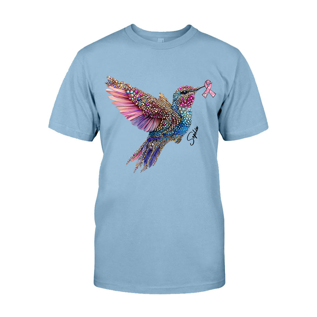 Crystal Hummingbird Pink Ribbon - Personalized Breast Cancer Awareness T-shirt And Hoodie