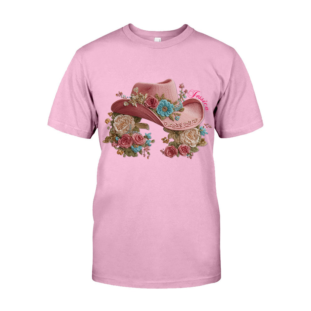 Cowgirl Hat And Flowers - Personalized Cowgirl T-shirt And Hoodie