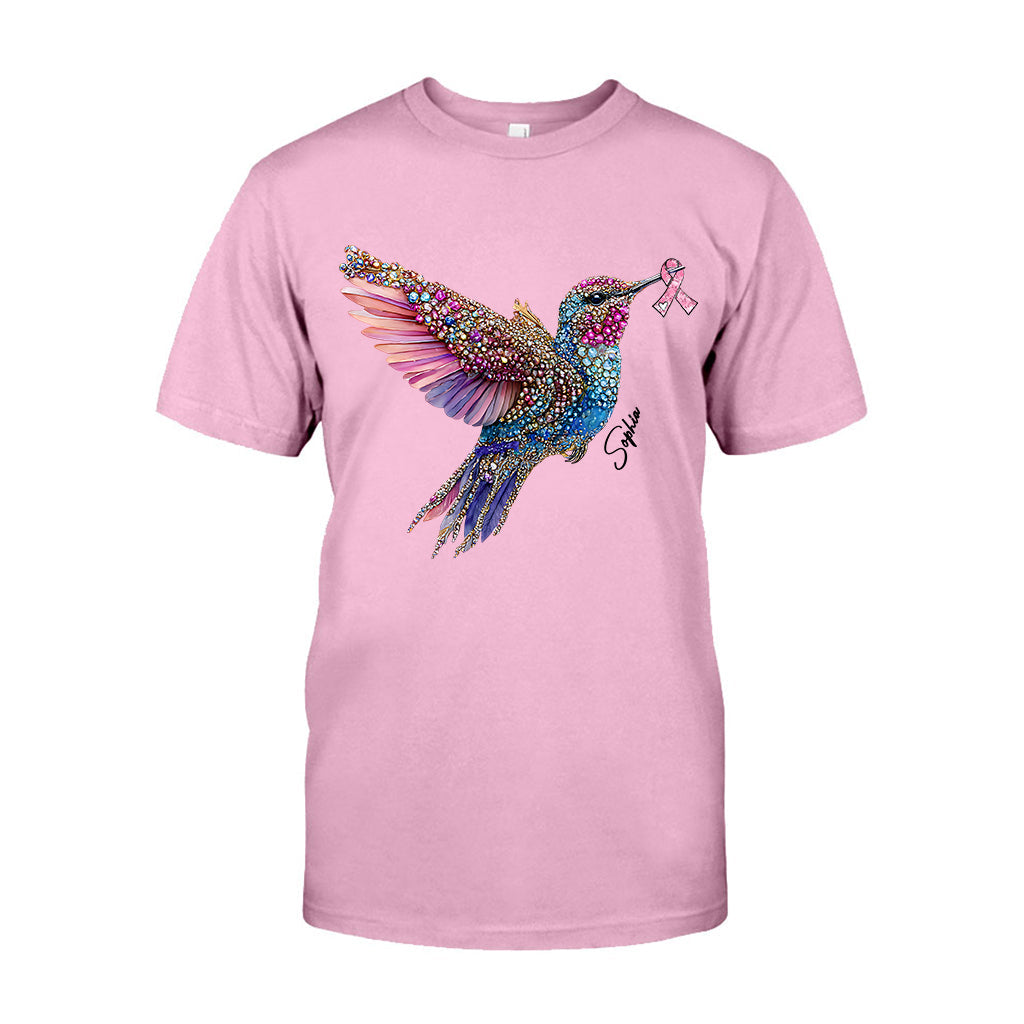 Crystal Hummingbird Pink Ribbon - Personalized Breast Cancer Awareness T-shirt And Hoodie