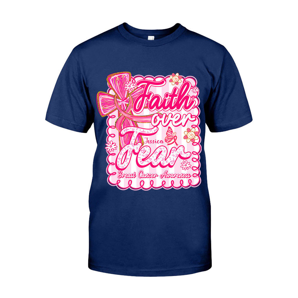 Preppy Breast Cancer Faith Over Fear - Personalized Breast Cancer Awareness T-shirt And Hoodie
