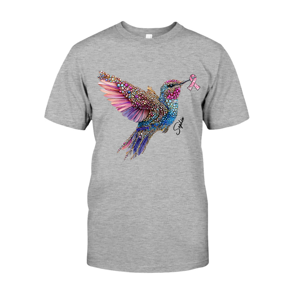 Crystal Hummingbird Pink Ribbon - Personalized Breast Cancer Awareness T-shirt And Hoodie