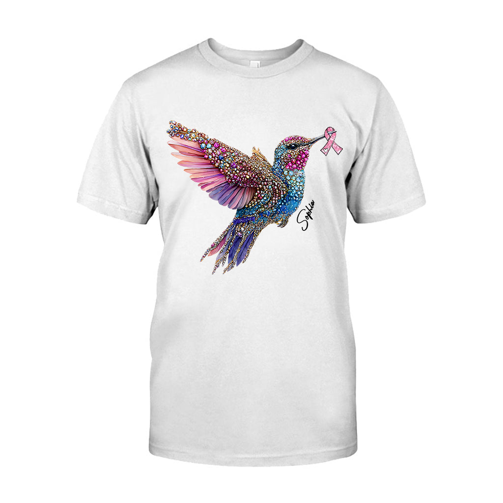 Crystal Hummingbird Pink Ribbon - Personalized Breast Cancer Awareness T-shirt And Hoodie
