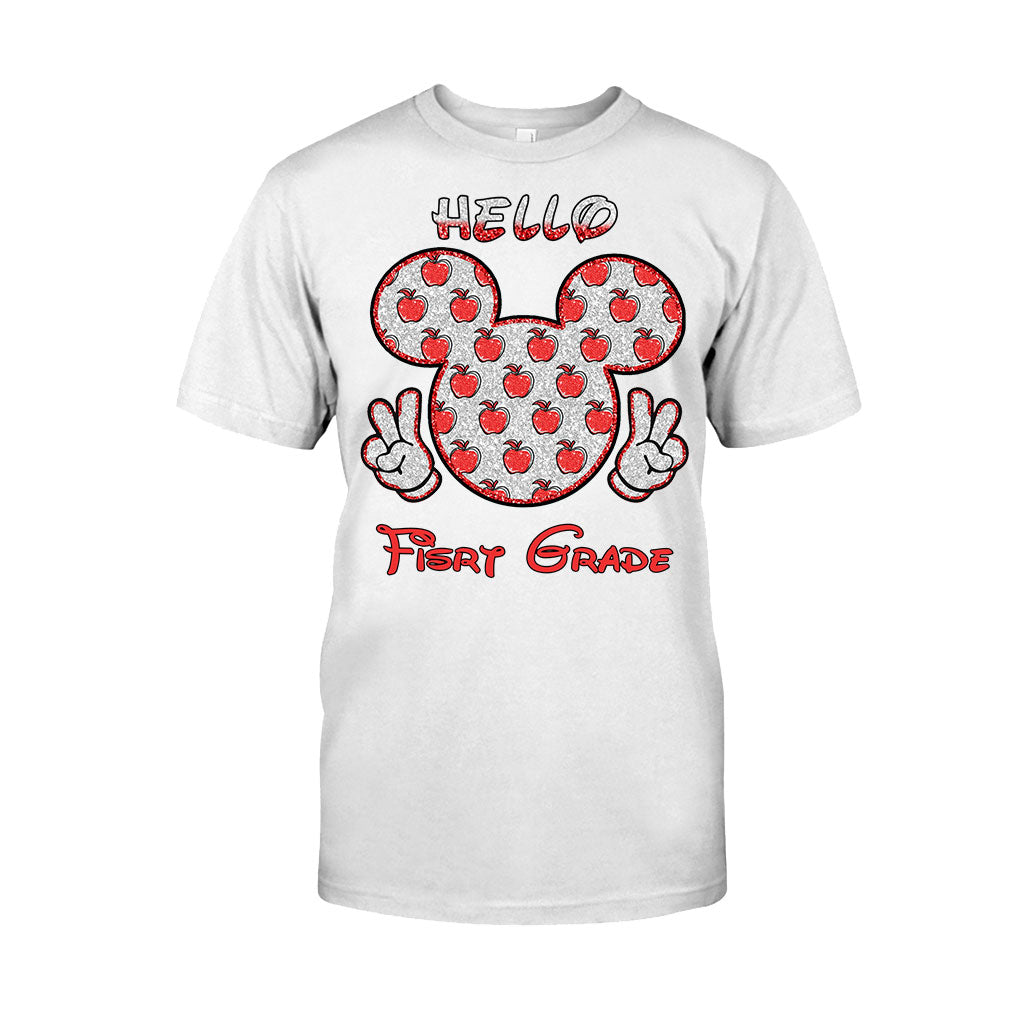 Bonjour l'école ! T-shirt et sweat à capuche personnalisés pour enseignants avec imprimé à paillettes.