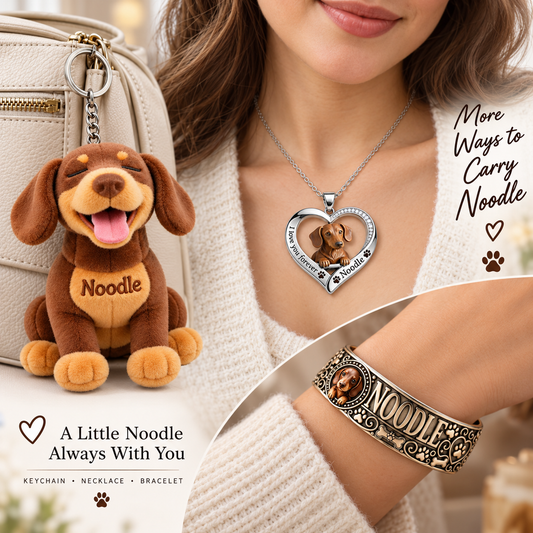 Das verrückte Hundeliebhaber-Geschenkset - Personalisierbares Hundearmband & Anhänger-Halskette & Plüsch-Schlüsselanhänger