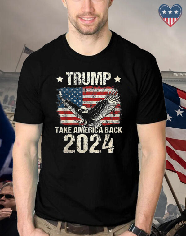 Trump 2024 – Amerika zurückerobern – T-Shirt & Hoodie mit amerikanischer Flagge