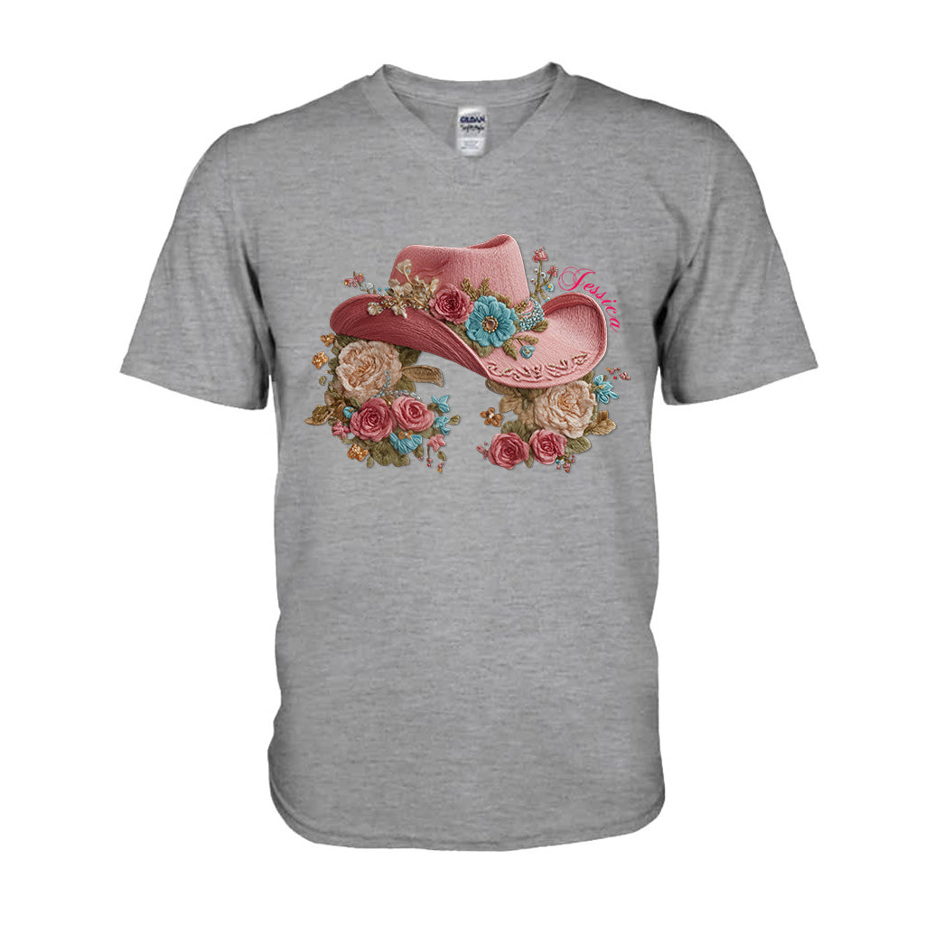 Cowgirl Hat And Flowers - Personalized Cowgirl T-shirt And Hoodie
