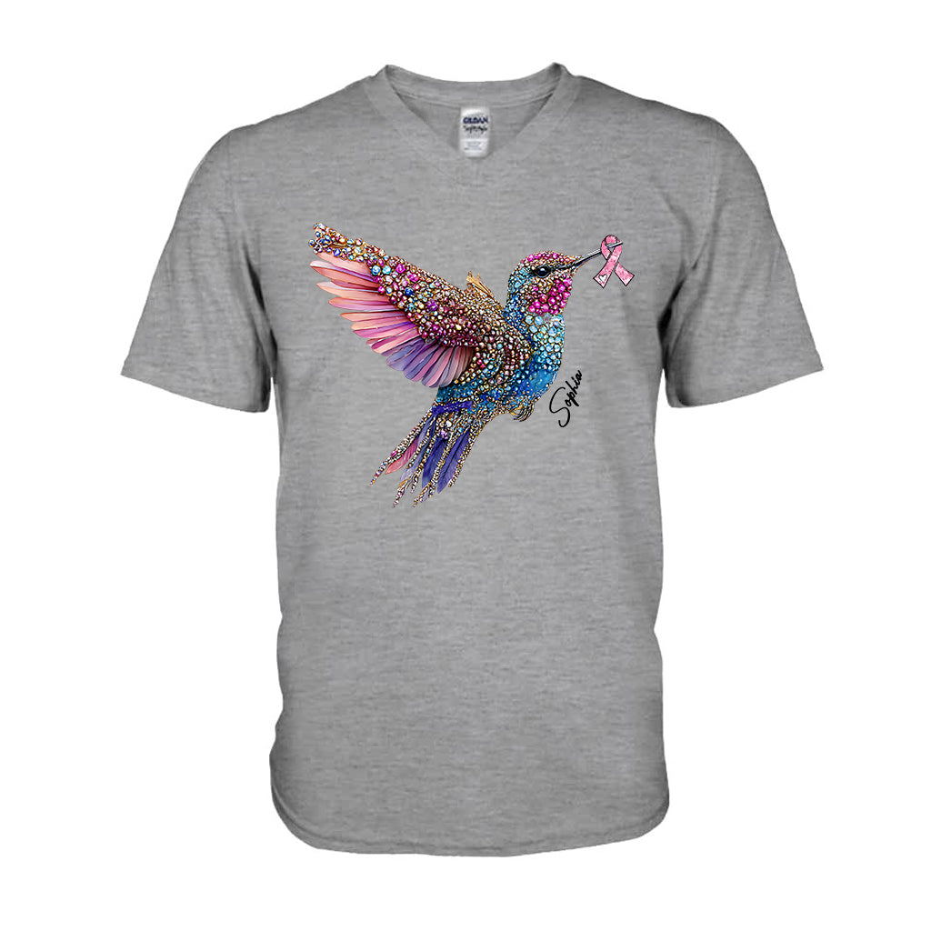 Crystal Hummingbird Pink Ribbon - Personalized Breast Cancer Awareness T-shirt And Hoodie