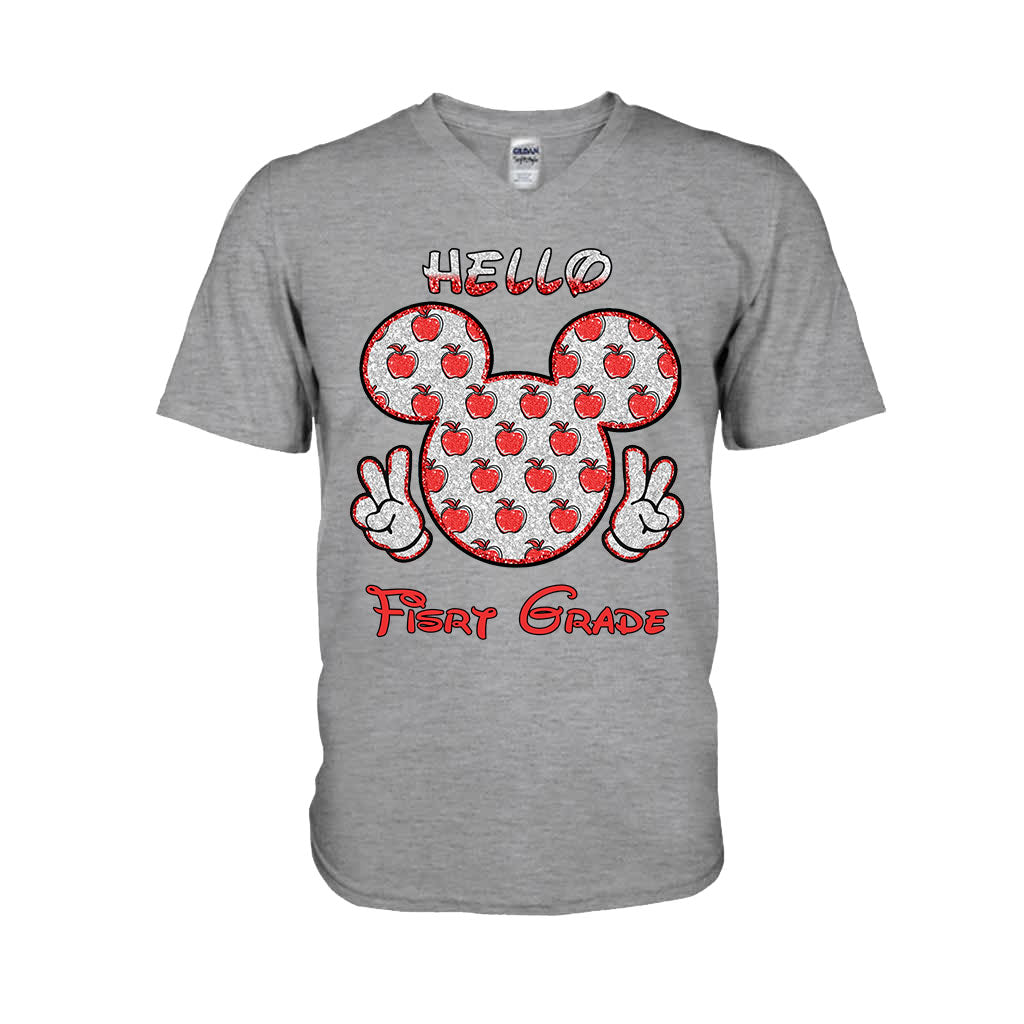 Bonjour l'école ! T-shirt et sweat à capuche personnalisés pour enseignants avec imprimé à paillettes.