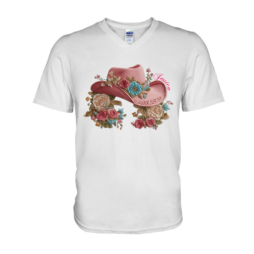 Cowgirl Hat And Flowers - Personalized Cowgirl T-shirt And Hoodie