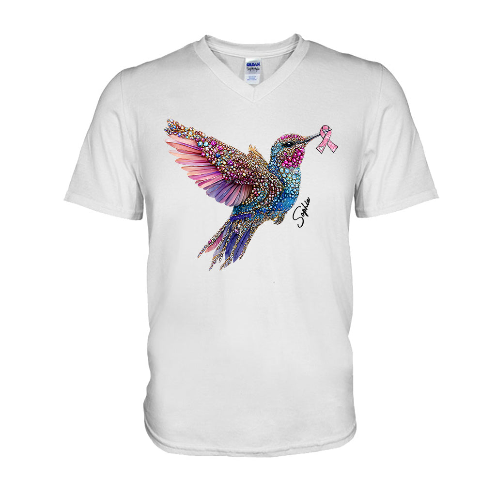 Crystal Hummingbird Pink Ribbon - Personalized Breast Cancer Awareness T-shirt And Hoodie