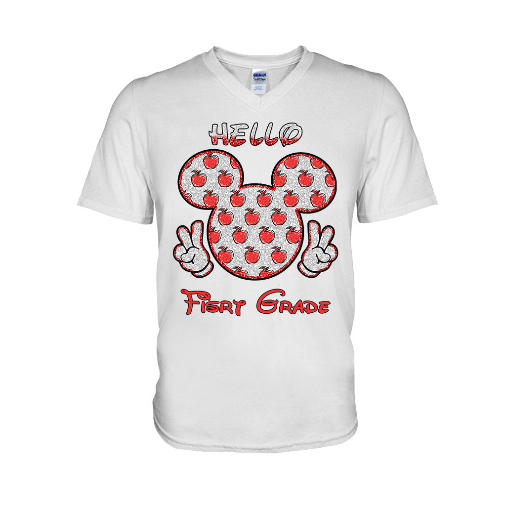 Bonjour l'école ! T-shirt et sweat à capuche personnalisés pour enseignants avec imprimé à paillettes.