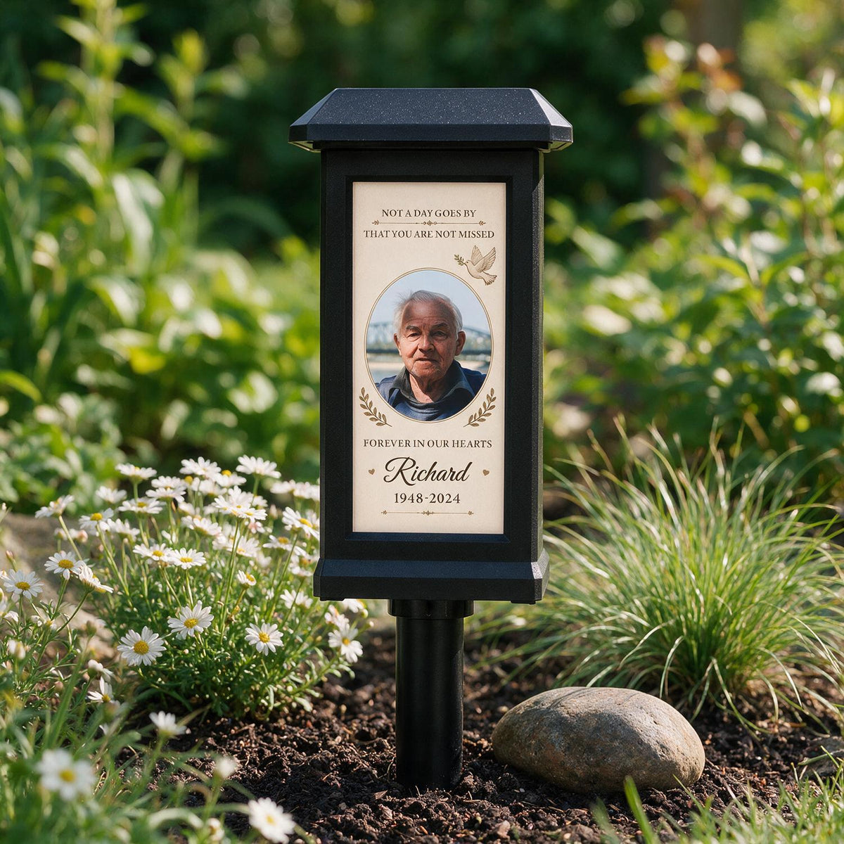 Custom Photo Memorial Solar Garden Light - Forever in Our Hearts Outdoor Graveside Stake, Sympathy Gift for Loss of Loved One