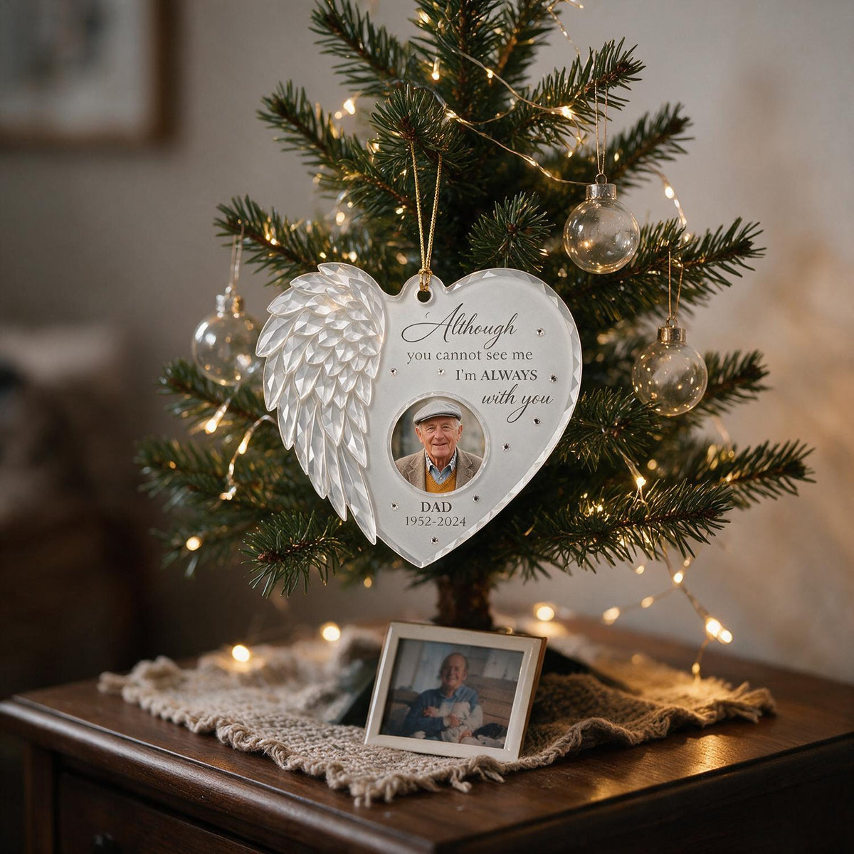 Personalisierte Herz-Engel-Flügel Erinnerungs-Acryl-Ornament - Individuelles Foto Trauergeschenk für Papa