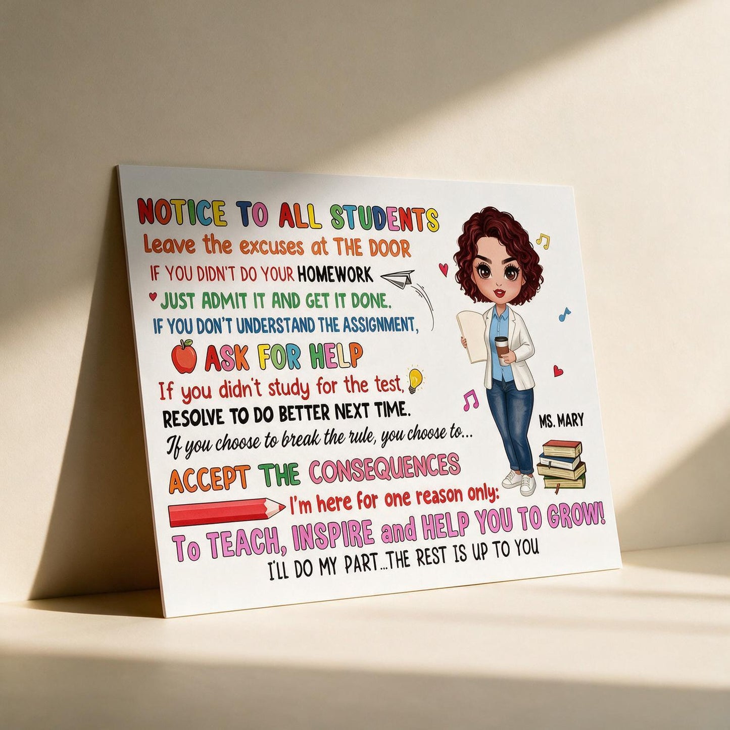 Doll Teacher Notice To Students Personalized Horizontal Poster