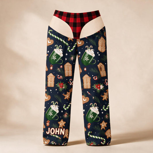 Personalized Christmas Funny Men's Lounge Pants, Custom Name Gingerbread Holiday Pajama Pants Gift