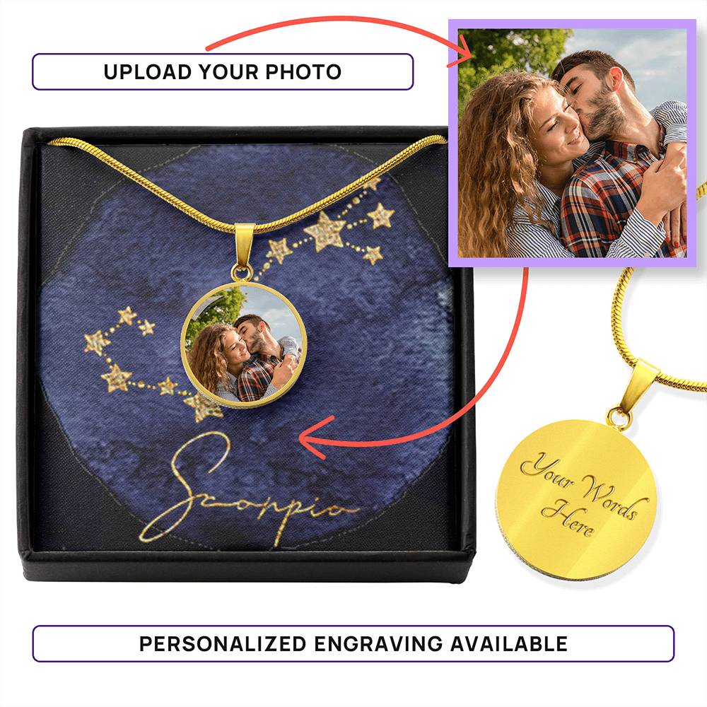 Zodiac Sign Necklace - Personalized Horoscope Round Pendant Necklace - hrs5026